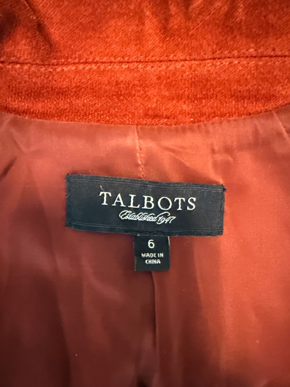 Talbots Rust-Orange Velvet Blazer - Picture 2 of 2